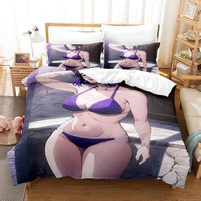 Neue sexy stillende Mädchen, junge Frau Große Brust Bettwäscheset Anime dreiteiliges Set Erwachsene Kind Schlafzimmer Bettbezugsets Persönlichkeit