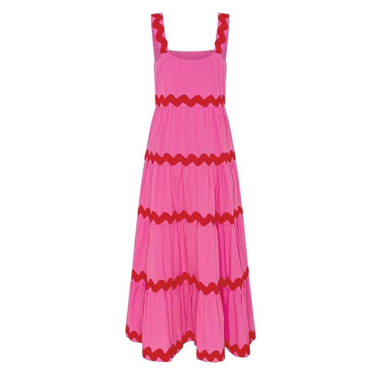 Sommer Dame Ermeløs Svingkjole Casual A-linje Stroppeløs Lang Camisole Seleskjørt Bølge Høy midje Kjoler Vår S-XL