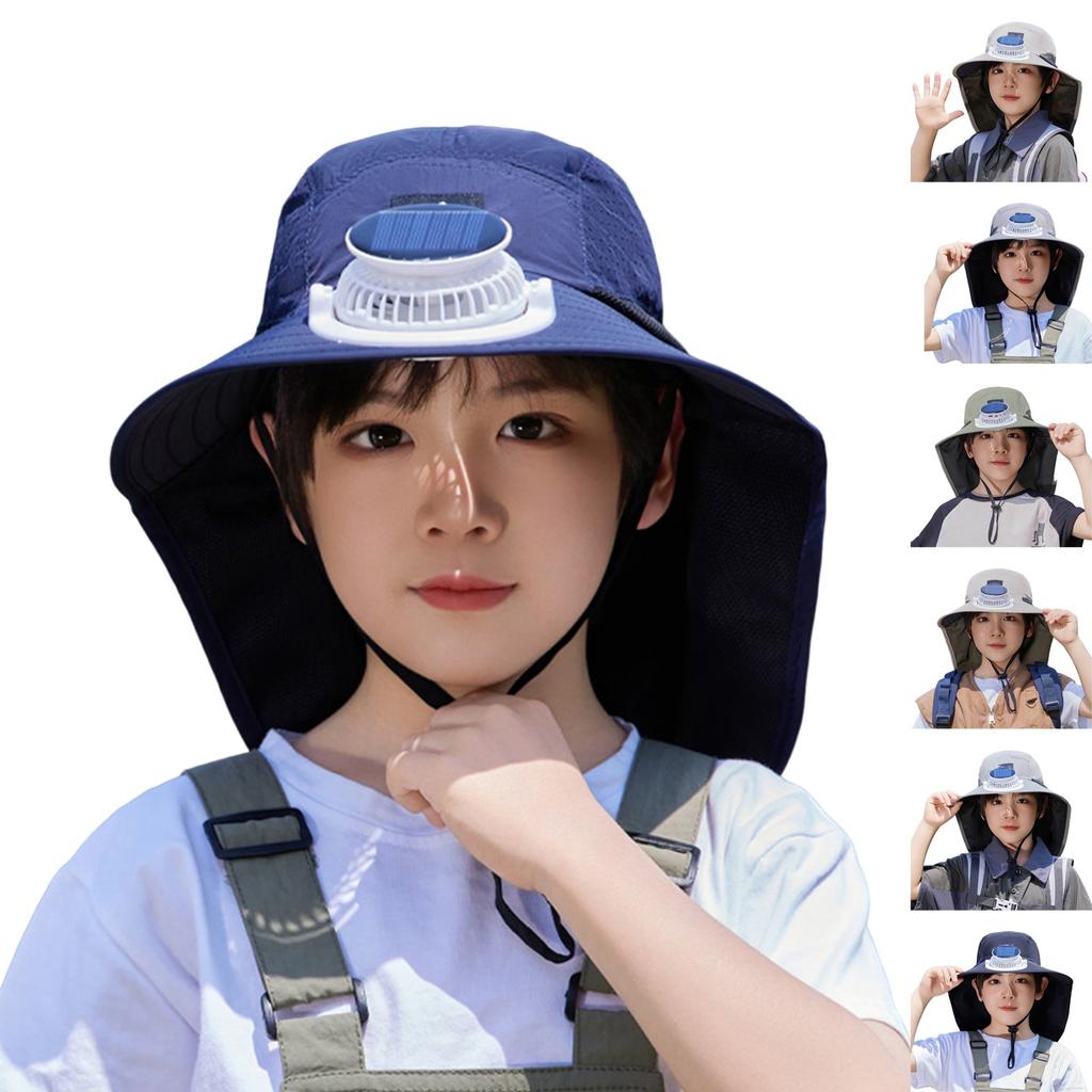 Summer Outdoor Children's Mountaineering Big Fisherman Hat Sun Hat Anti-ultraviolet Fishing Hat Solar Fan Sun Hat