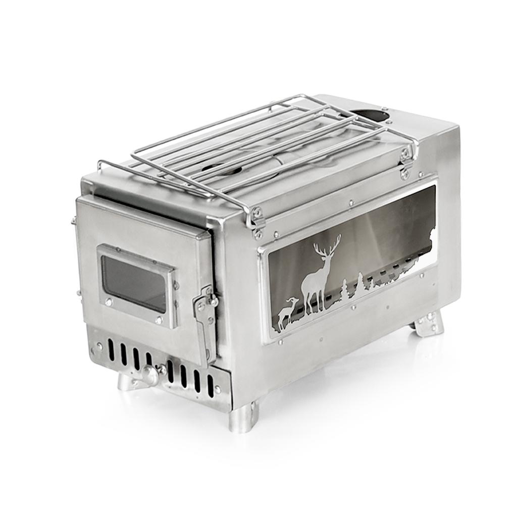 Holzofen für den Außenbereich, tragbarer Zeltofen mit Kaminrohr zum Kochen beim Camping