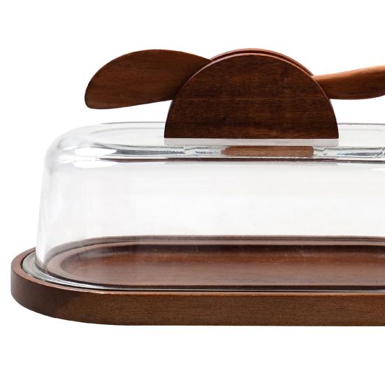 Butterdose mit Deckel und Messer Holzglas Messer, Halter für Küche Japanischer Stil Tablett Arbeitsplatte & Kühlschrank, Aufbewahrungstablett, Behälter,