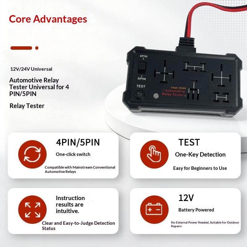 Car Relay Tester 12V 24V Universal LED Indicator Voltage Diagnostic Tool for Vehicle Emergency Fault Checking