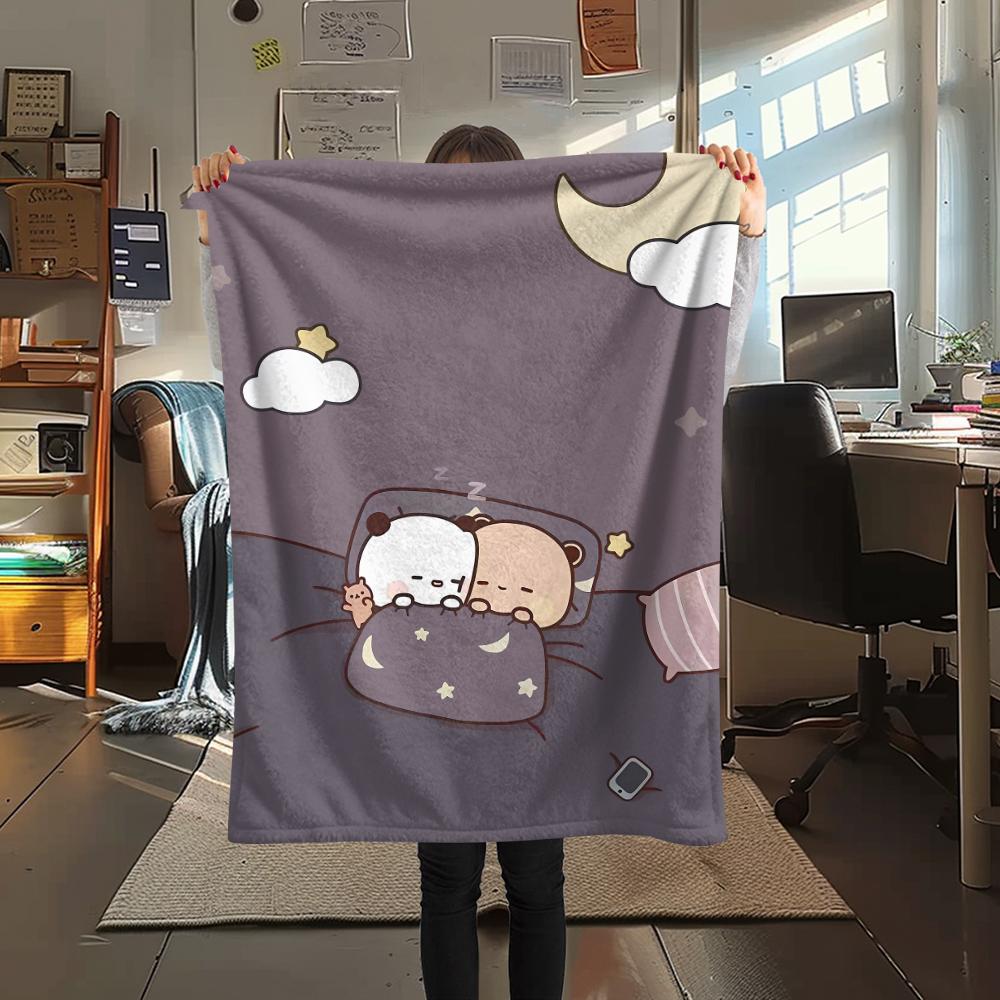 1PC Bubu Dudu Print Flannel Blanket, High quality All Seasons, Home Decor, Warmth and Comfort, Perfect for Christmas Gifts