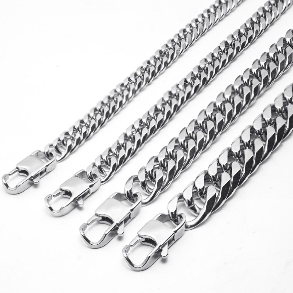 Korean Style Men's 2025 Trendy Stainless Steel & Titanium Necklace Bracelet with Square Buckle