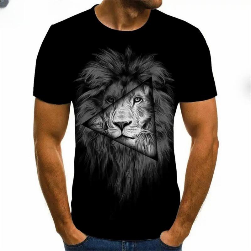 Męski T-shirt z krótkim rękawem z okrągłym dekoltem i nadrukiem cyfrowym 3D tygrysa - Modny Oddychający Wygodny Top na Lato Oversize