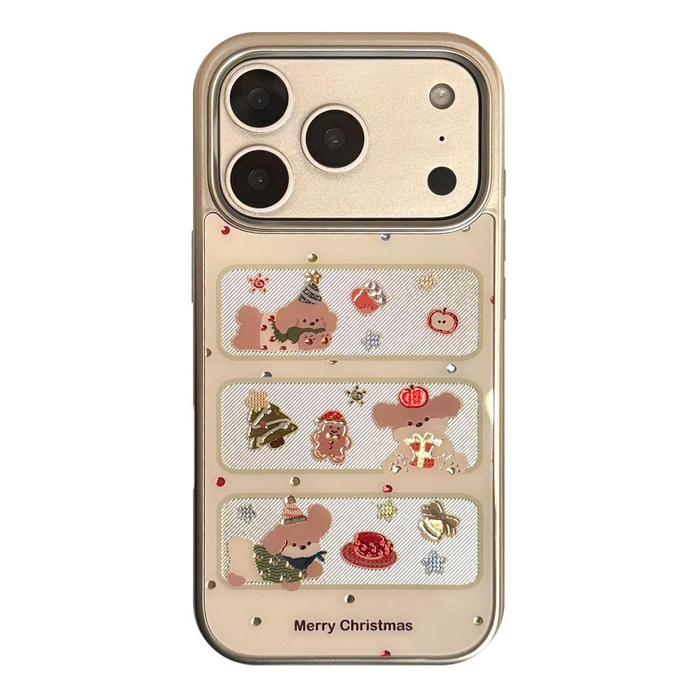 Window Christmas Puppy Case for Apple IPhone 17 Pro Max and IPhone 16, Electroplated Gold-plated Cute Protective Case.