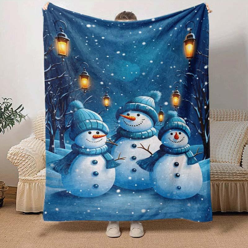 1pc Snowman Printing Lightweight Flannel Blanket, Comfortable and Warm Blanket, for Camping Sofa Bed and Couch Office, Gift