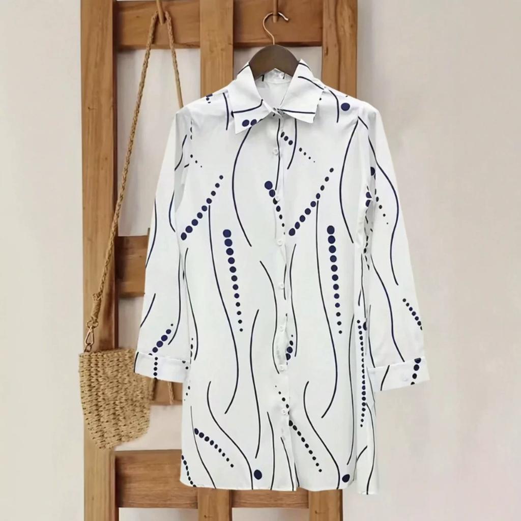 For lapel mid-length fashion long-sleeved shirts, loose casual commuting temperament versatile tops