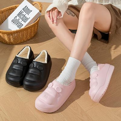 Winter Waterproof Cotton Slippers for Women Comfortable Non Slip Keep Warm Home Shoes Woman Closed Toe Flat Heels Slides Mujer