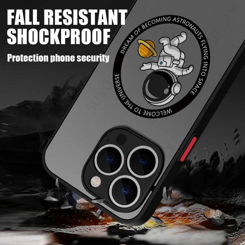 For iPhone 15 Pro Max 14 15 Pro 13 14 15 Pro Max Cartoon Astronaut Acrylic Phone Case For Magsafe Wireless Charge Back Cover