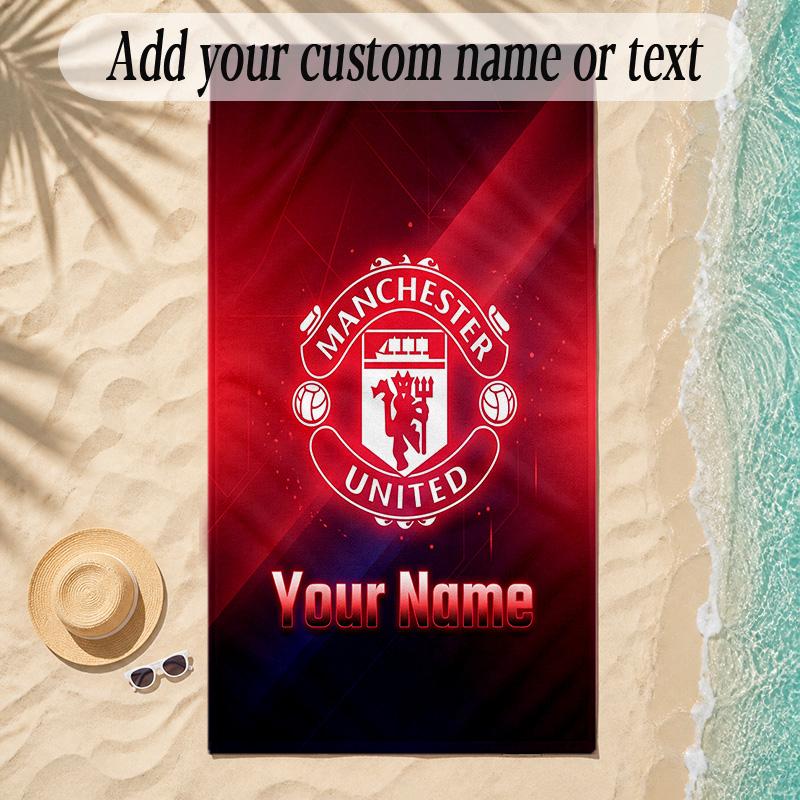 Beach TowelManchester United Custom Name Text Personalized Soft Towel for Beach Pool Indoor Home Decor Gift