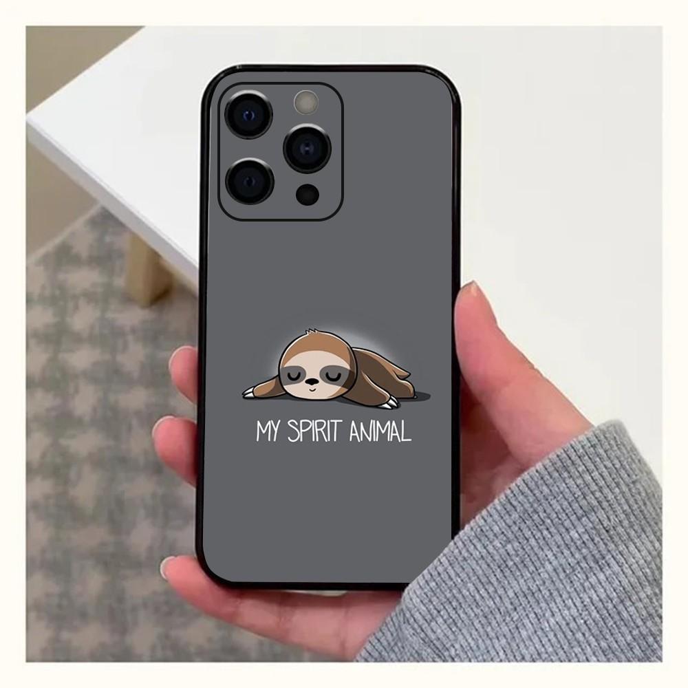 Animal Cute Cartoon Sloth Phone Case For Apple iPhone 15,14,13,12,11,Pro,X,XS,Max,XR,Plus,Mini Soft Black Cover