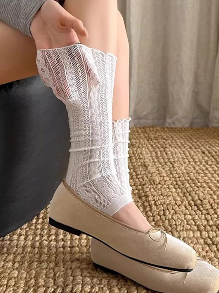 3Pairs Summer Thin Twisted Mesh Breathable Ruffle Leg Warmers Paired with Knee High Boots Ballet Stamped Foot Pile Up Leg Covers