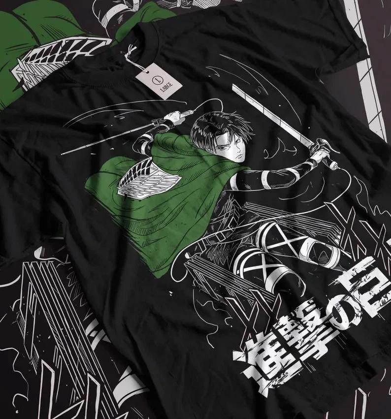 Anime Attack On Titan Levi Hiphop Black T Shirt Gift For Friends S