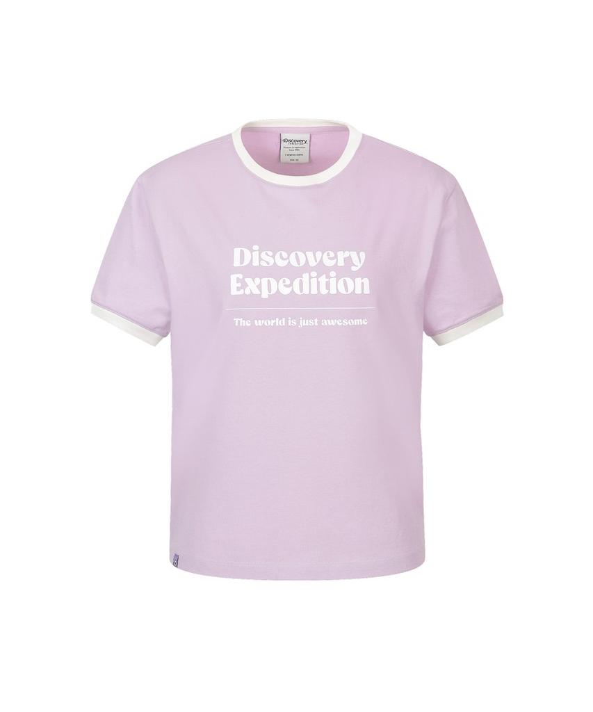 DISCOVERY EXPEDITION Women'S Freshvent Lettering Semi-Crop Ringer T-Shirt (L.Violet)
