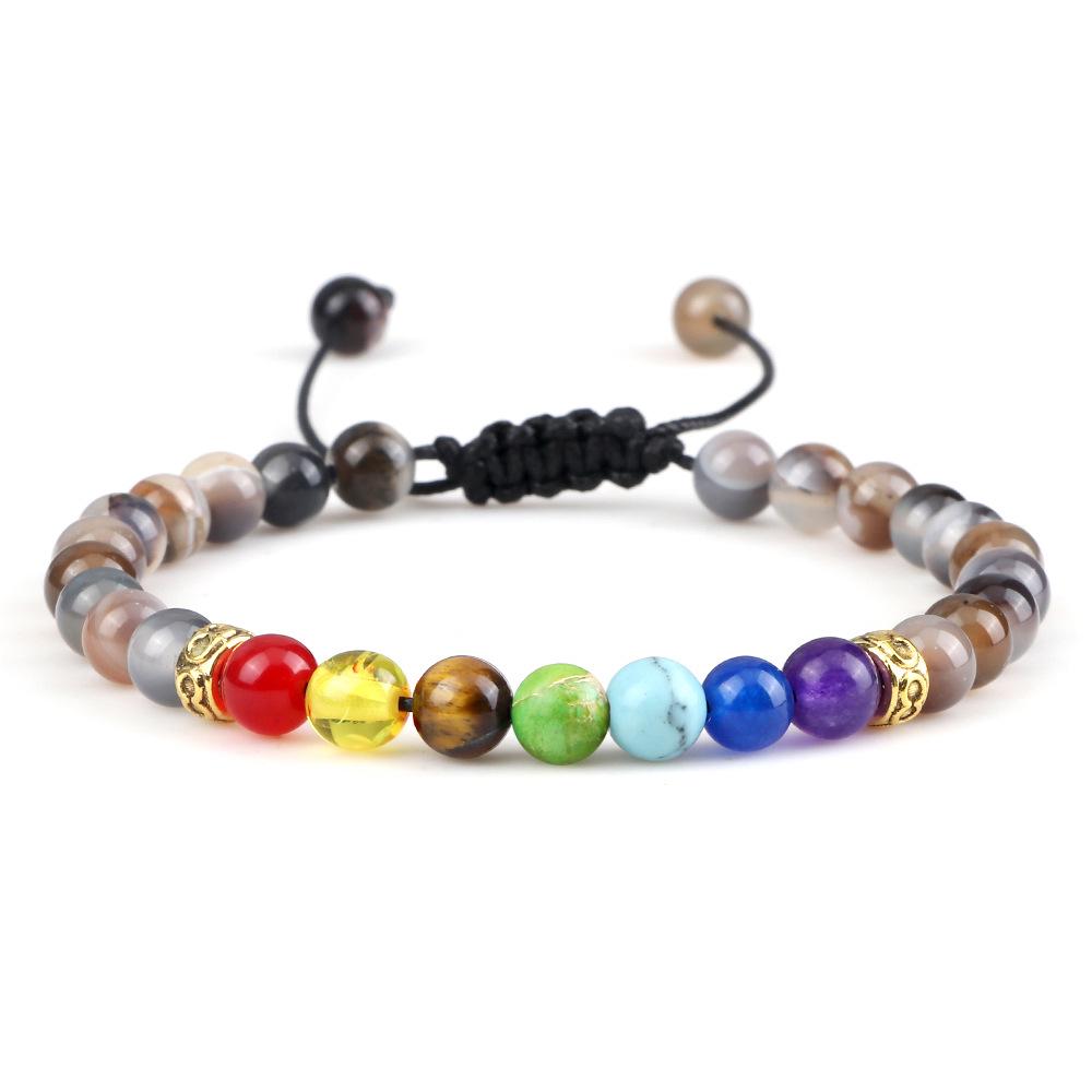 Multicolor Volcanic Lava Stone and Turquoise Tiger Eye Bead Yoga Bracelet