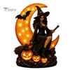 Handcrafted Resin Ornament Halloween Witch Lamp, Gothic Crescent Moon LED Night Light, Tabletop Statue Spooky Decorative Table Lamp for Bedroom