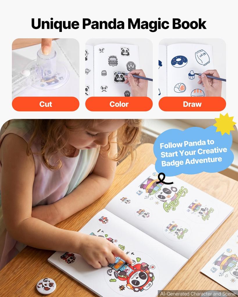 Button Maker Machine 1"/1.25"/2.25"(25/32/58 mm) Pin Maker Black, with 300pcs Button Parts, Circle Cutter and Magic Book, Ergonomic Handle, for DIY