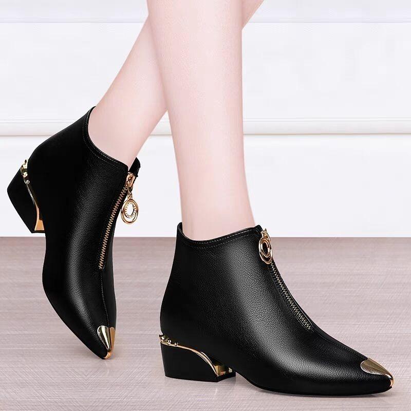 Short Tube Round Toe Women Boots Front Zipper Fashion Women Boots Trend with Heel Women Boots Botas De Mujer