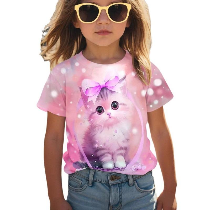 Tops Spring Autumn Printed Clothes Short Sleeve Round Neck Girls' Bottom Top T-Shirt