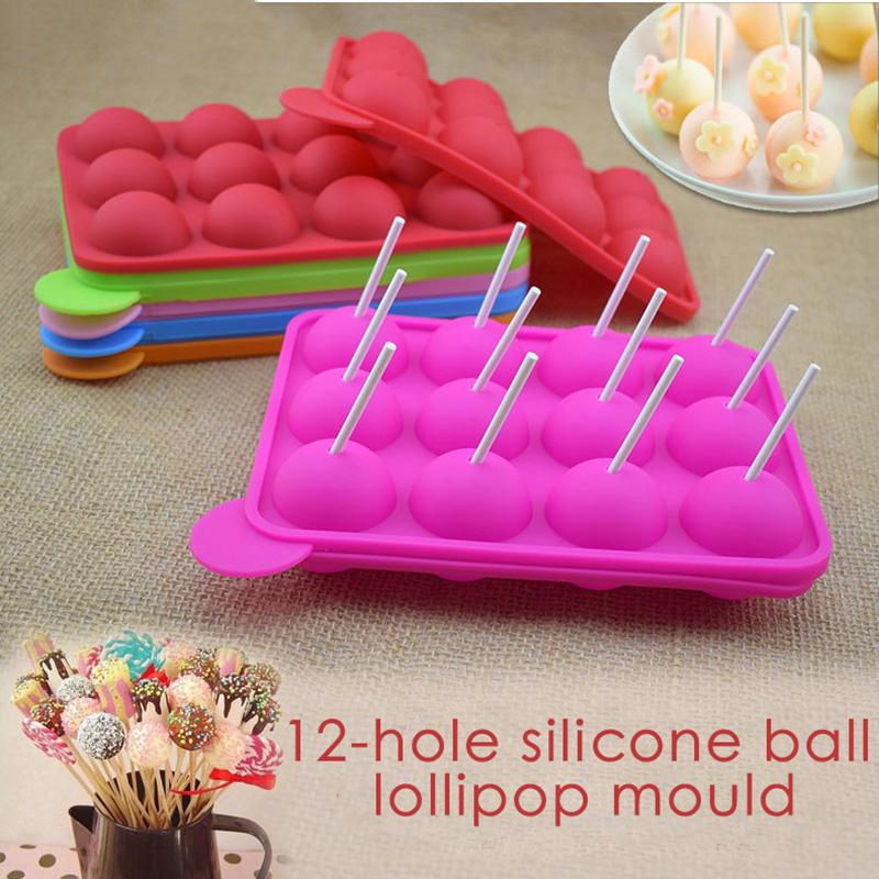 Molde de Silicona para Cake Pops de 12 Agujeros Molde de Corte con Forma de Bola Molde para Caramelo Chocolate Cake Lollipop Herramienta Accesorios de Bandeja de Hielo para Hornear en Cocina
