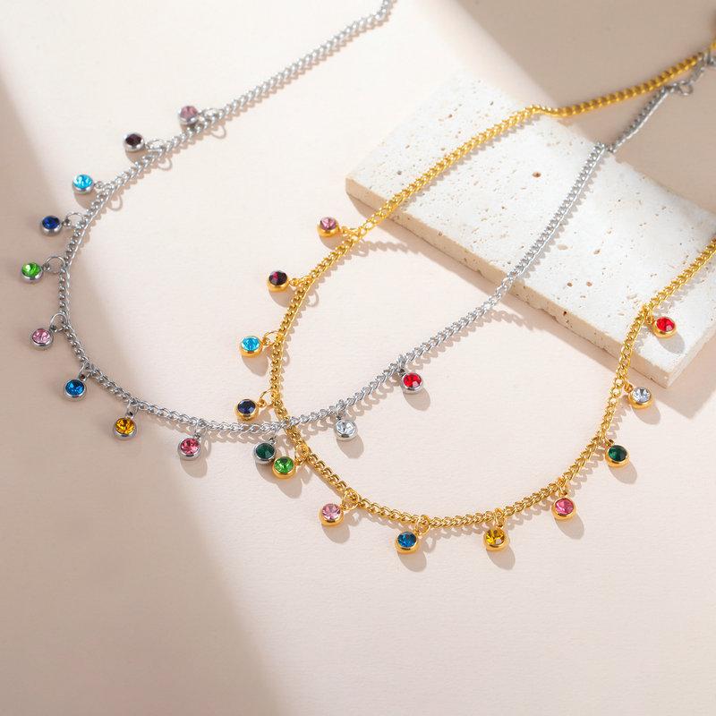 12 Stone Colorful Diamond Dopamine Clavicle Chain Niche Design Versatile Fashionable Colored Necklace For Women Gift