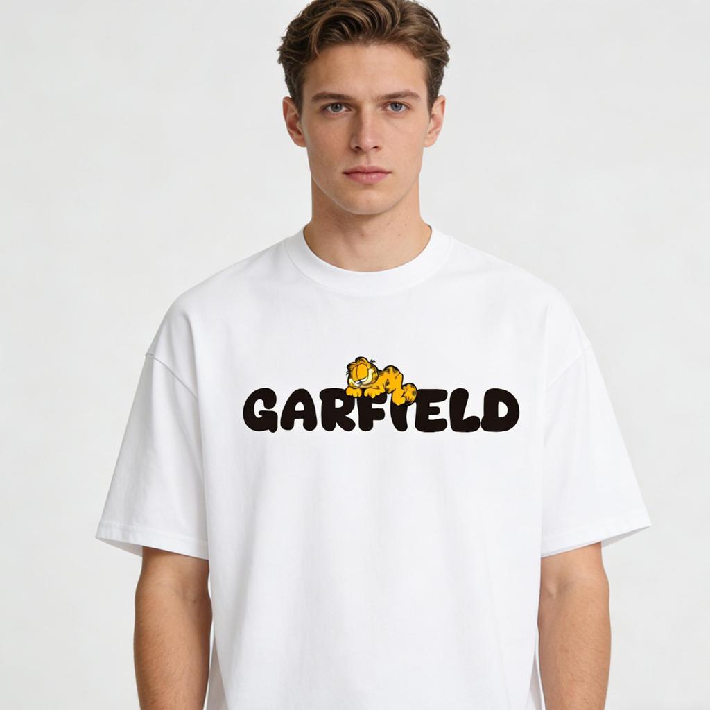 Lazy Garfield Letter Trendy T-Shirt! American Casual Loose-Fitting Short Sleeve, Unisex, Oversize Couple Tee