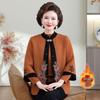 Mom's Plush Thickened Knit Cardigan Two-Piece Set for Autumn and Winter - Middle-Aged and Elderly Women's Stylish Chinese Outerwear