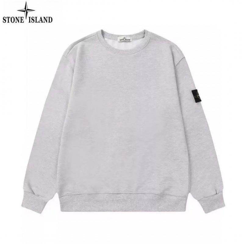 Classic Stone Island Solid Color Crewneck Sweatshirt Badge Long Sleeve Loose Fit Couples