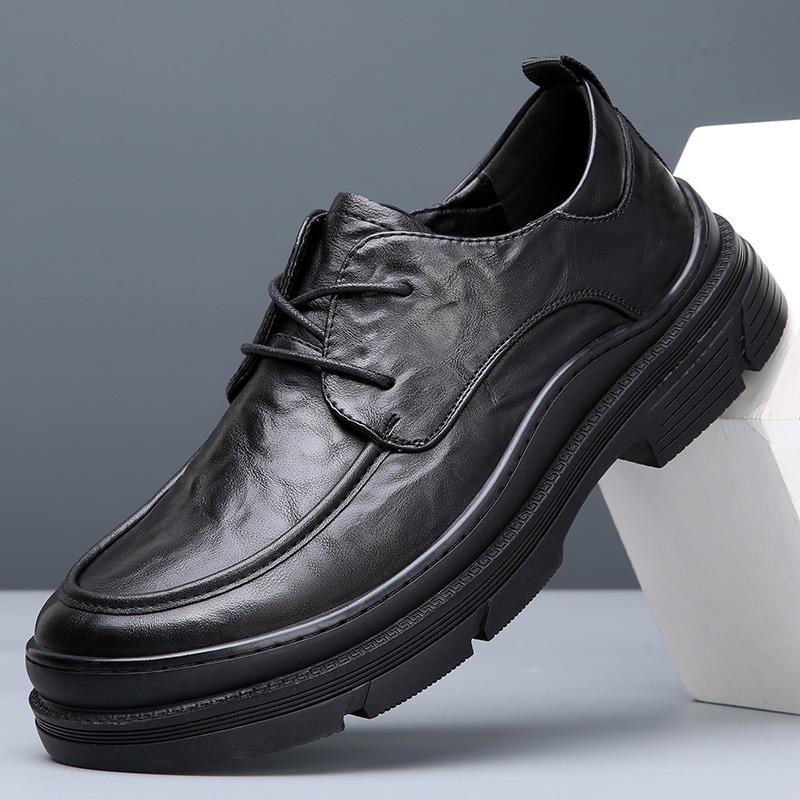 Foot width big head leather shoes men's spring and summer men's shoes new breathable trend versatile thick sole business dress casual shoes