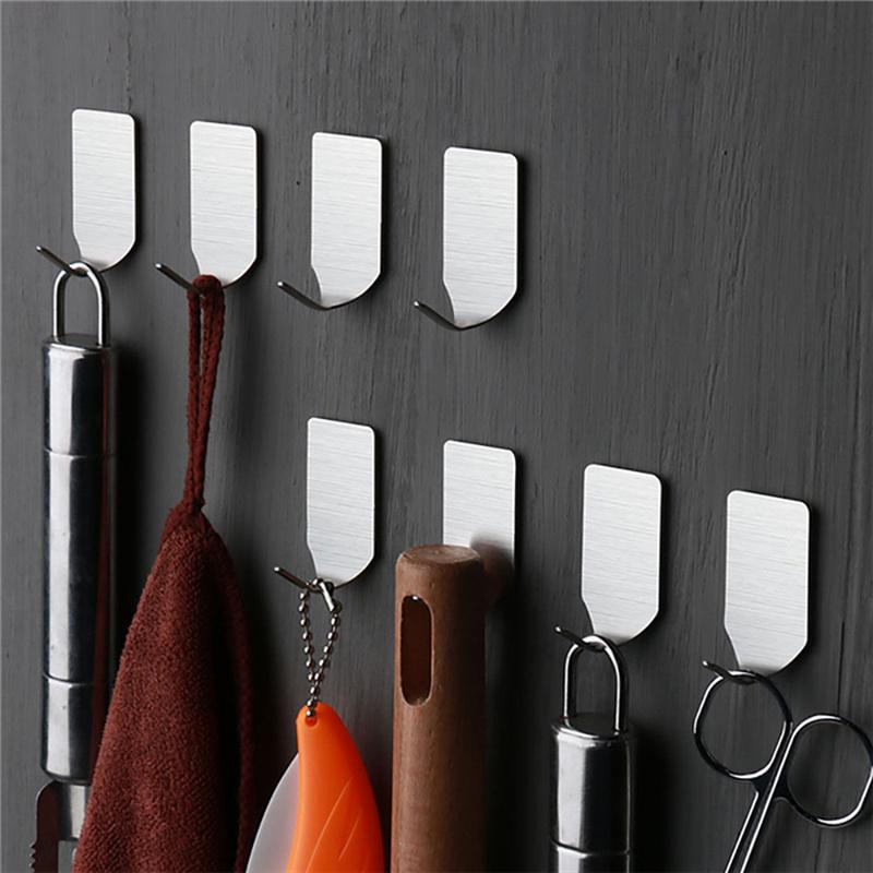 6Pcs Wall Hanging Hooks Stainless Steel Self Adhesive Hanger