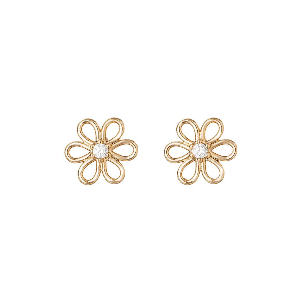 1 Pair Minimalist Hollow Small Flower Copper Zircon Ear Studs, Fade-Free Versatile Women's Earrings