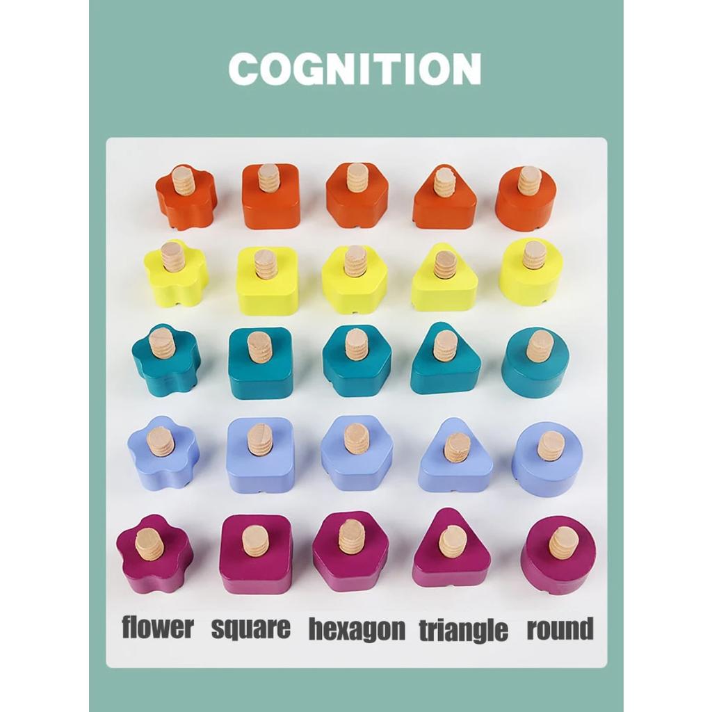 Kids Montessori Screw Driver Board Wooden Toys Basic Skills Learning Color Shape Sorting Matching Game Educational Cognitive Toy