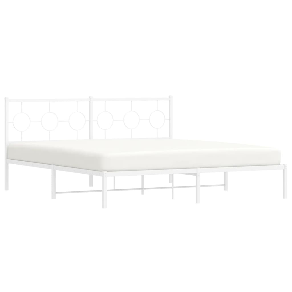 Metal Bed Frame with Headboard White 183 x 213 cm