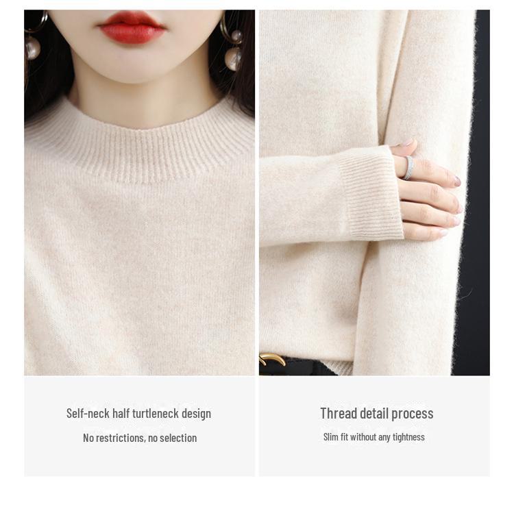 Women's Cashmere Half-Turtleneck Sweater - Thick, Loose, All-Match Wool Knit Pullover for Autumn and Winter