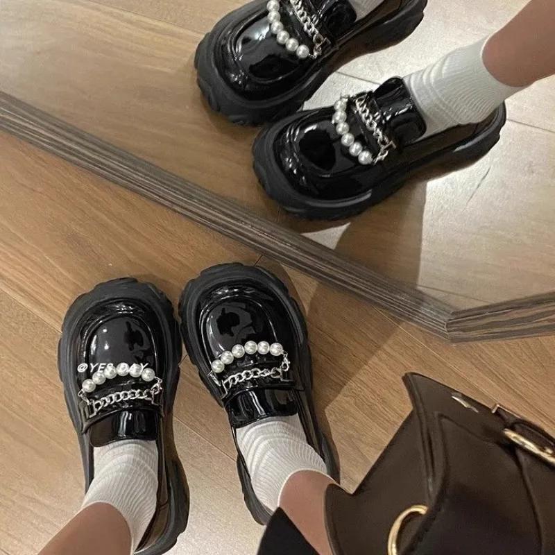 Fashion Women's Shoes Solid Color Beaded Versatile Square Heel Temperament Spring and Autumn Women's Shoes Zapatos Mujer