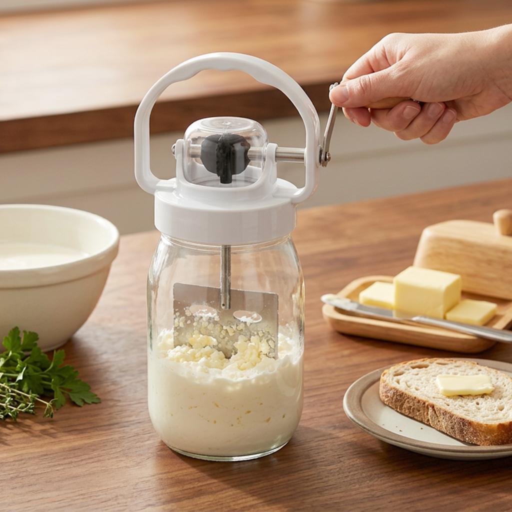 1500ML/51oz Hand Crank Butter Blender Tool with Glass Bottle No dirty hands Manual Butter Churn Maker Juicer Mixer Kitchen Tool