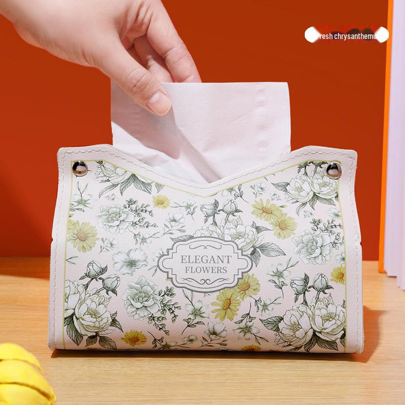 Lehká luxusní kožená krabička na kapesníky - elegantní design olejomalby pro bytové dekorace