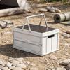 Foldable Storage Box with Wood Lid Stackable Collapsible Crate Heavy-Duty