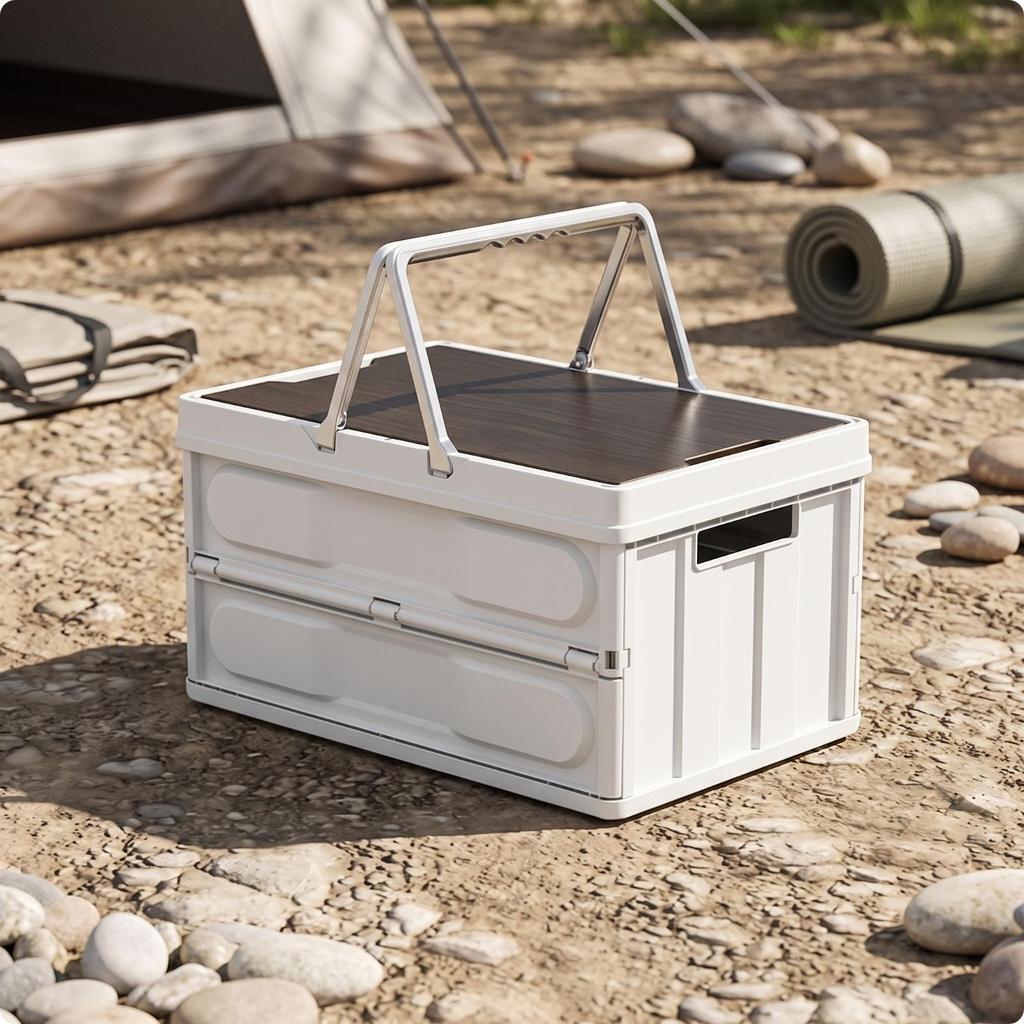Foldable Storage Box with Wood Lid Stackable Collapsible Crate Heavy-Duty