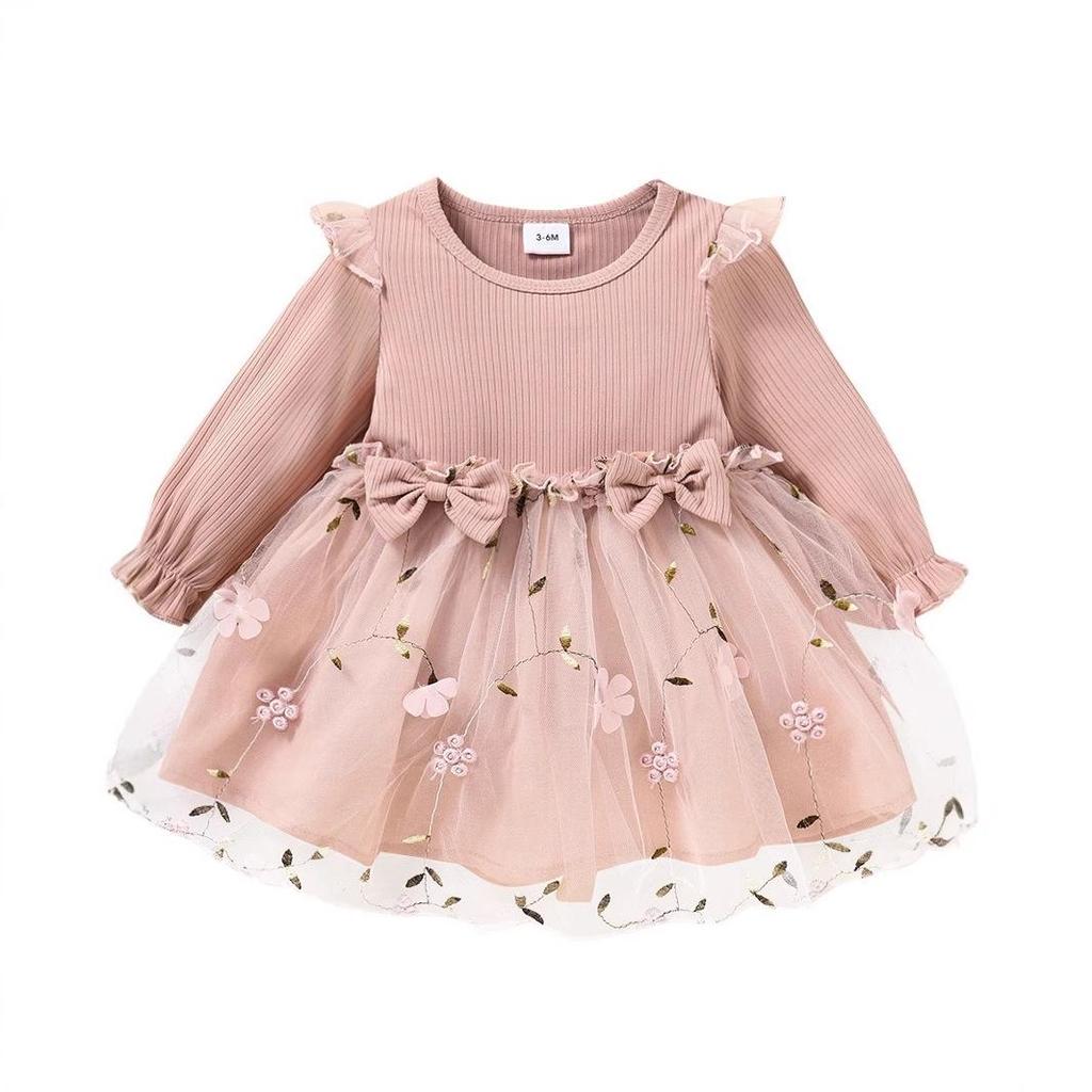2024 Spring & Autumn European-American Mesh Long Sleeve Dress for Baby Girls - Trendy Children's Fashion Skirt.