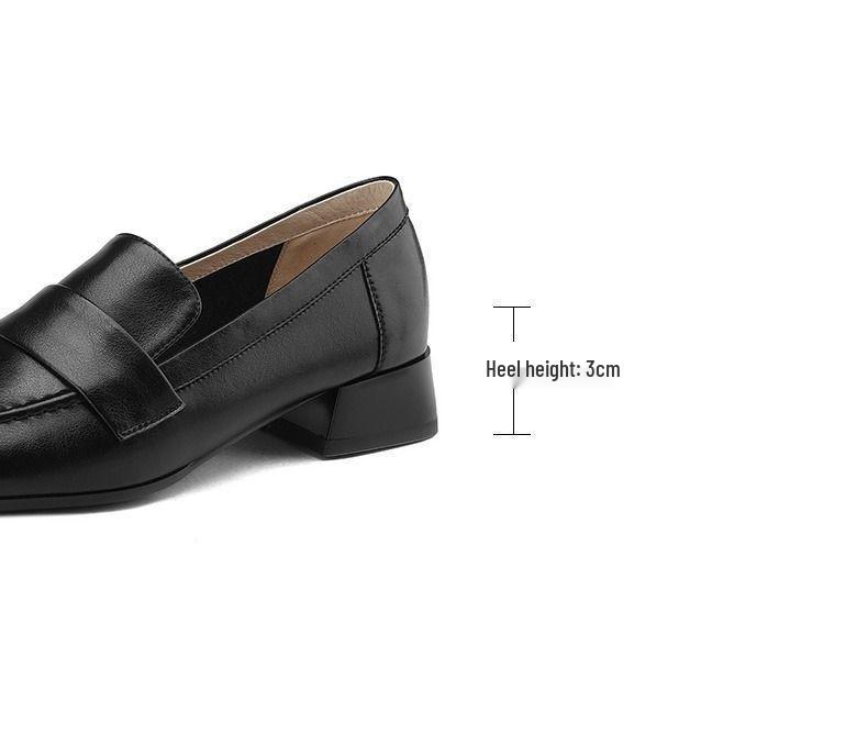 Chunky Heel Women's Mid-Heel Loafers 2025: Stylish British-Style Retro Leather Shoes for Spring & Autumn