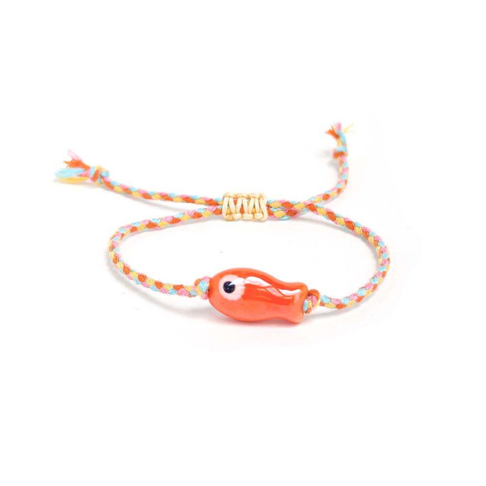 

Vlen Adjustable Summer Beach Bracelet Ceramic Fish Charm Boho Style Colorful Rope Braided Handmade Jewelry Gift for Women