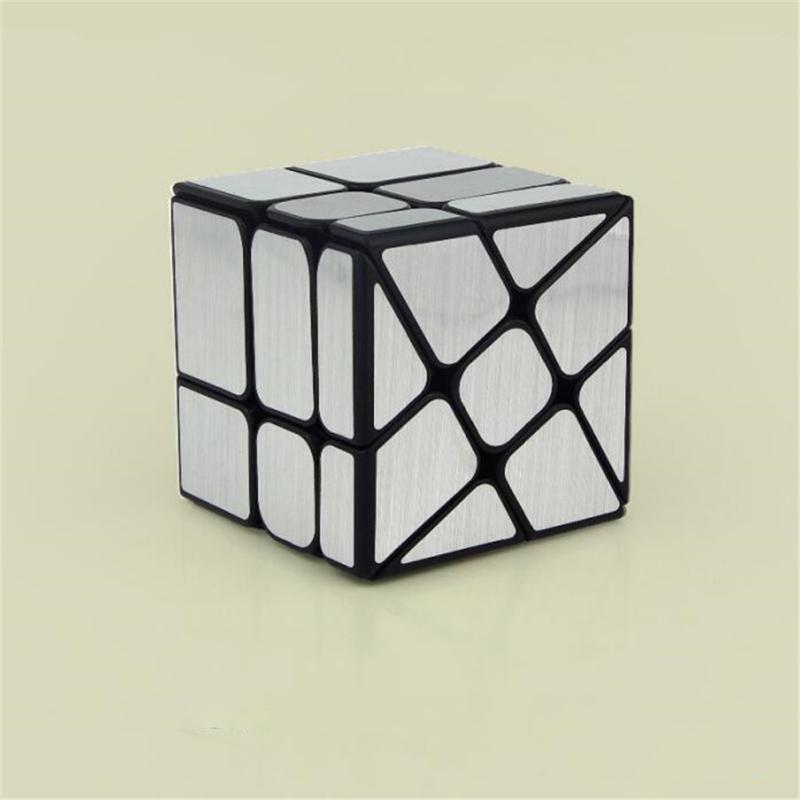 Brain Teaser Brushed Sticker Black Background Twisty Windmill 3x3 Mirror Speed Cube Silver