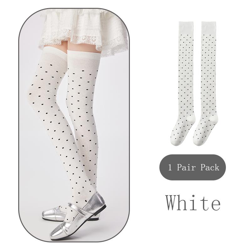 

Spring Ladies Polka Dot Knee High Socks Fashionable High Quality Combed Cotton Stockings Suitable For Women s Clothing With Gift One Size білий