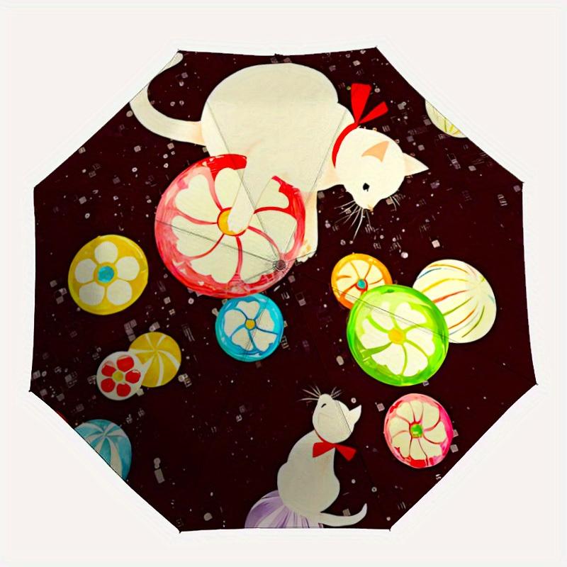 

1pc Cats Flowers Automatic Open/close Umbrella, 8-Rib sturdy structure, Portable Travel Umbrella, Parties, Everyday Use, Outdoor Accessory,