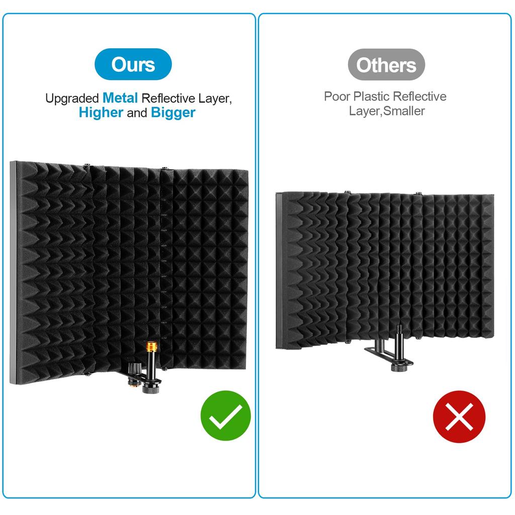 AGPTEK Microphone Isolation Studio Microphone Sound Absorbing Foam Marantz Vocal Reflection Microphone Stand Sound Shield Recording Sound Absorbing
