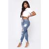 Jeans skinny con elastico in vita, vita media, strappati, allacciati in pizzo per donna