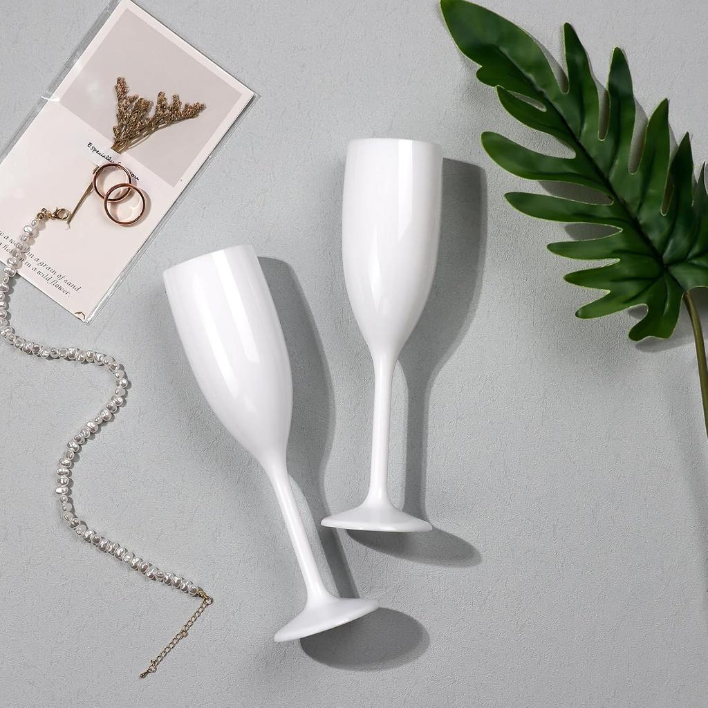 Acrylic Champagne Flute, Reusable Unbreakable Wedding Toasting Glasses - White (24 Pcs)
