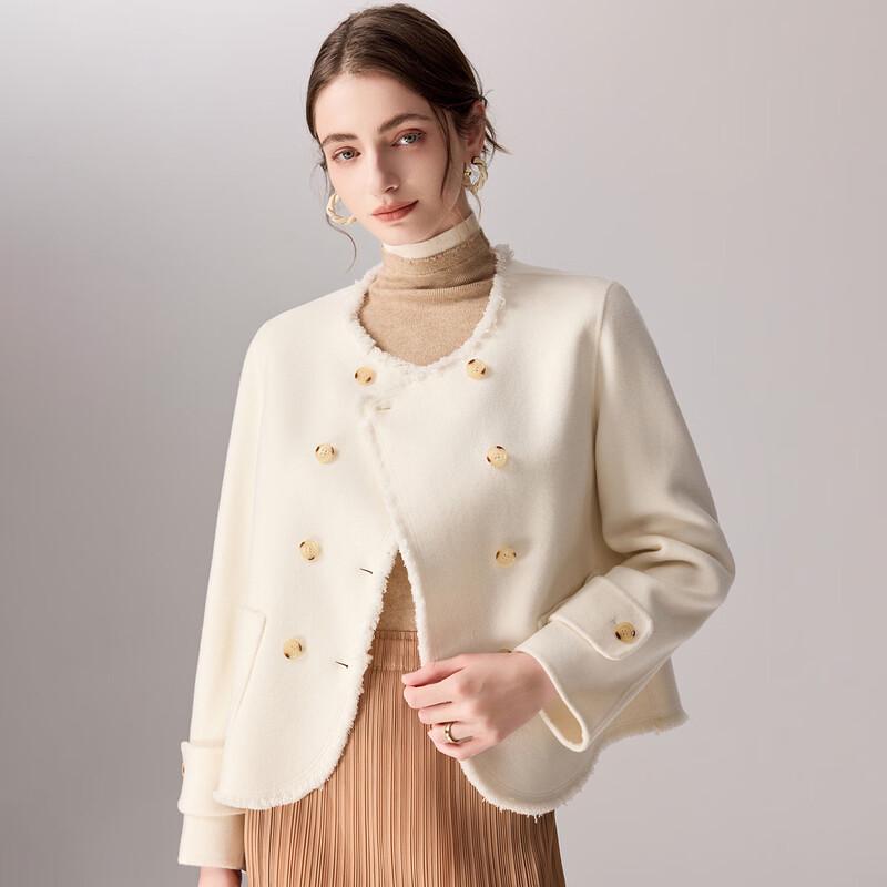 TUHUANG Women s Cashmere Wool Blend Double-Faced Short Coat S